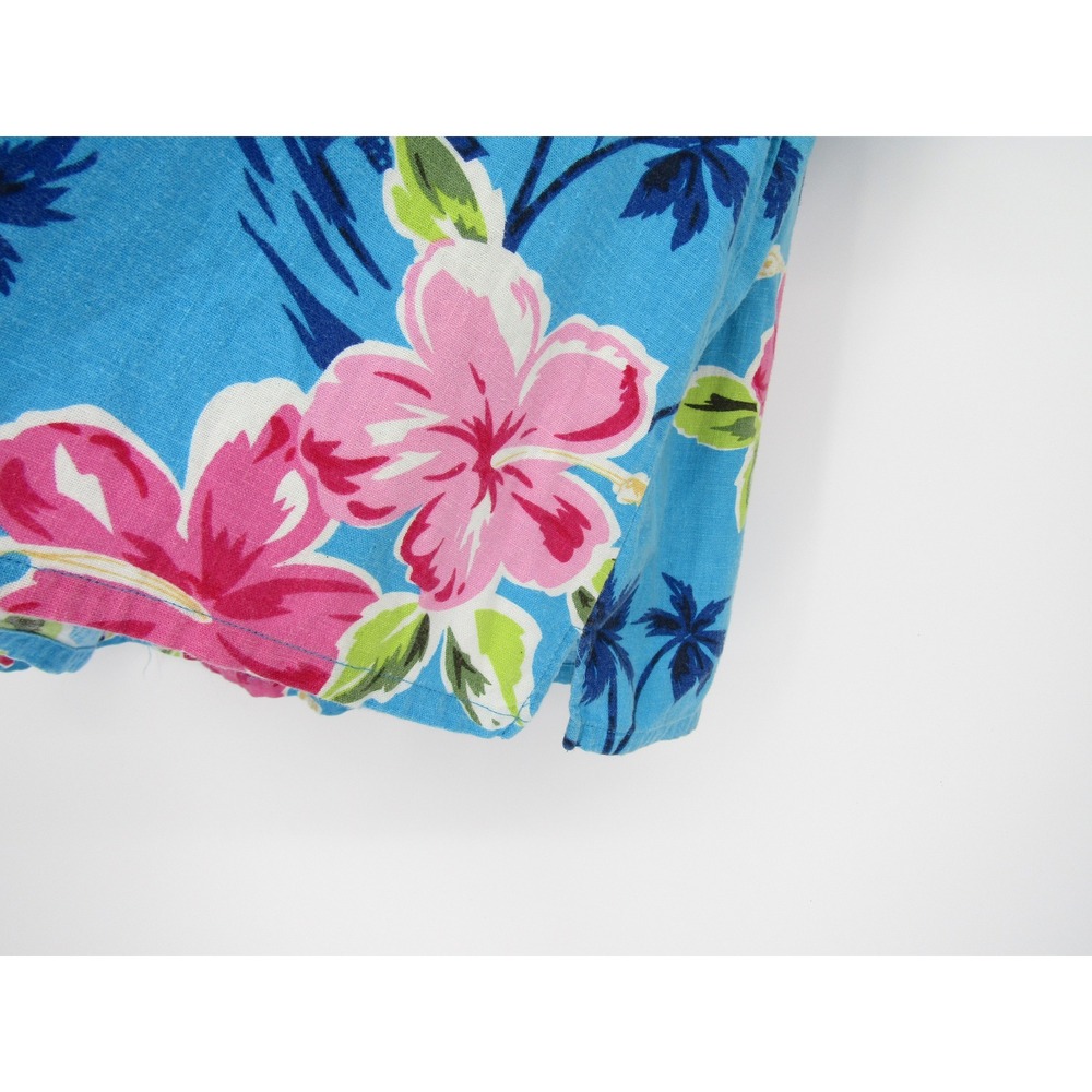 Vintage Hawaiian Shirt 18W/20W Blue Floral Linen Tropical Cruise Summer Beachy - Picture 6 of 9